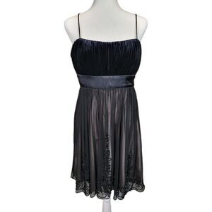 Vintage Hoco Dress Womens *10P* Empire Velvet Top Mesh Black Beaded Skirt *READ*